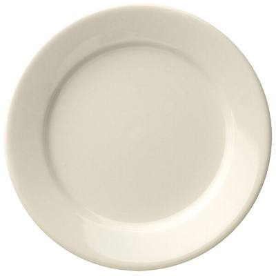 Libbey Porcelana Cream 8 3/4" Cream White Wide Rim Rolled Edge Porcelain Plate