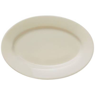 Libbey Porcelana Cream 10 1/4" x 7 1/8" Oval Cream White Wide Rim Rolled Edge Porcelain Platter
