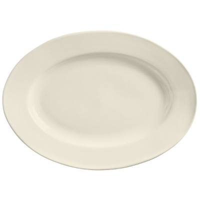 Libbey Porcelana Cream 11 1/2" x 7 3/4" Oval Cream White Wide Rim Rolled Edge Porcelain Platter