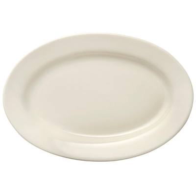 Libbey Porcelana Cream 12 1/4" x 8 7/16" Oval Cream White Wide Rim Rolled Edge Porcelain Platter