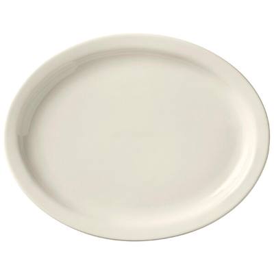 Libbey Porcelana Cream 13 1/2" x 11" Oval Cream White Narrow Rim Porcelain Platter