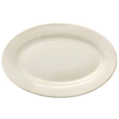 Libbey Porcelana Cream 13 5/8" x 8 7/8" Oval Cream White Wide Rim Rolled Edge Porcelain Platter