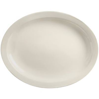 Libbey Porcelana Cream 9 1/2" x 7 3/4" Oval Cream White Narrow Rim Porcelain Platter