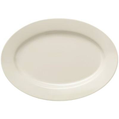 Libbey Porcelana Cream 15 1/4" x 10 7/8" Oval Cream White Wide Rim Rolled Edge Porcelain Platter