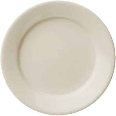 Libbey Porcelana Cream 6 1/4" Cream White Wide Rim Rolled Edge Porcelain Plate