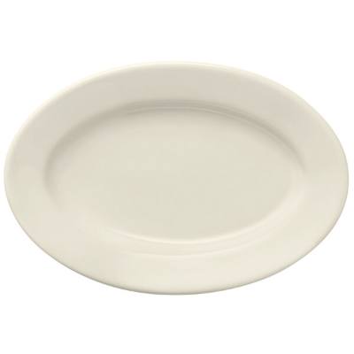 Libbey Porcelana Cream 9 1/2" x 6 3/8" Oval Cream White Wide Rim Rolled Edge Porcelain Platter