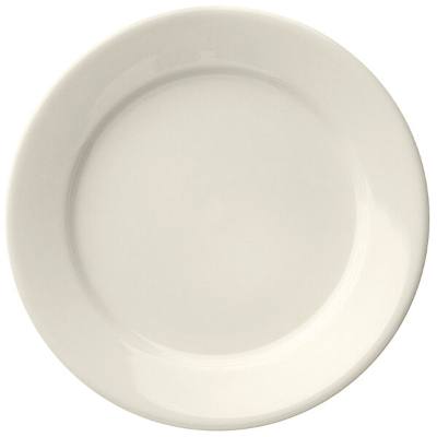 Libbey Porcelana Cream 9 3/4" Cream White Wide Rim Rolled Edge Porcelain Plate