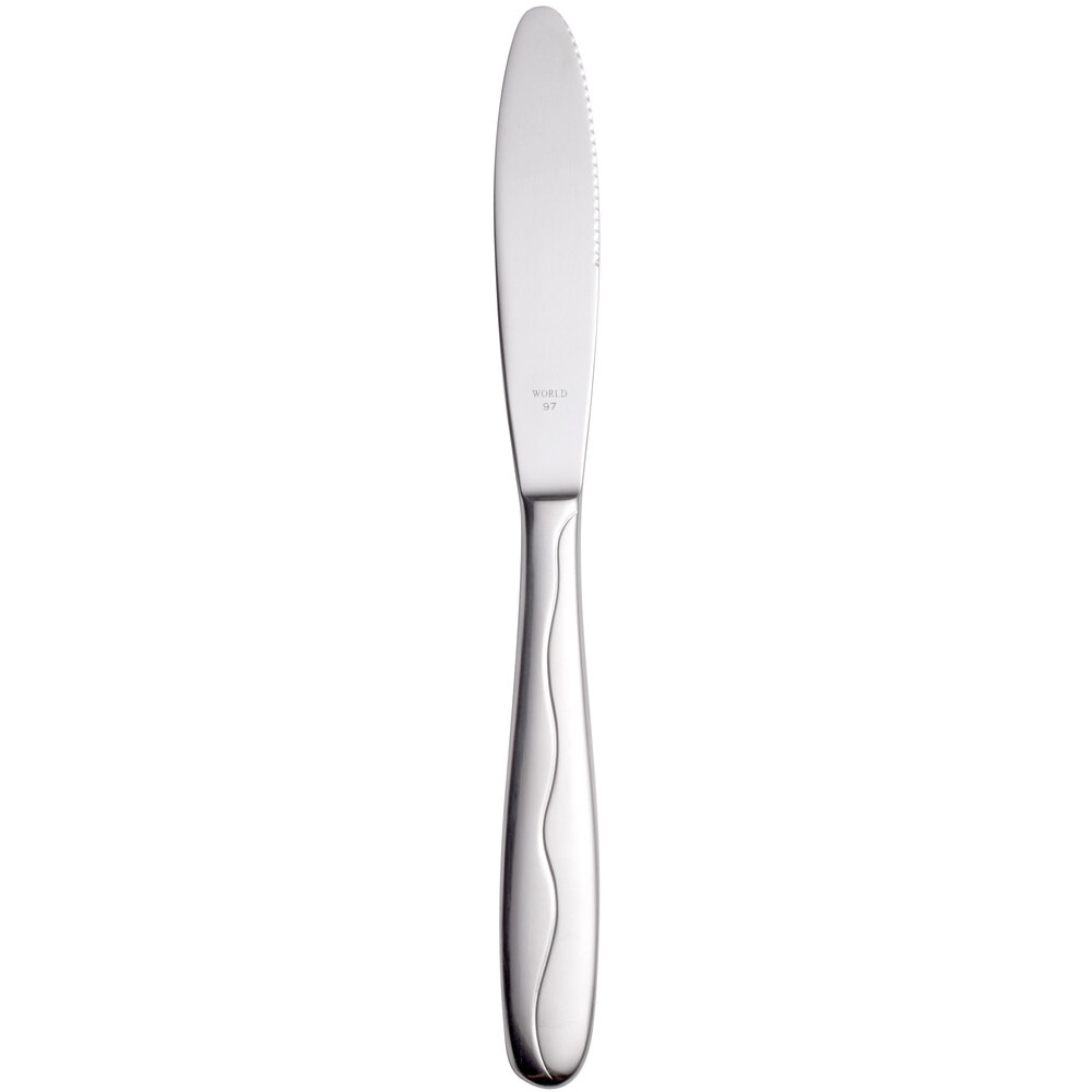 Libbey 973 7922 Cantina 8 7/8" 18/0 Stainless Steel Heavy Weight Fluted Solid Handle Utility / Dessert Knife - 36/Case