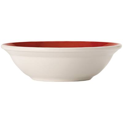 Libbey Basics 10 oz. Bright White Narrow Rim Melamine Bowl with Red Band