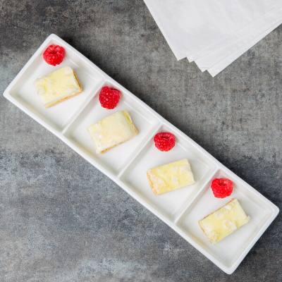 Libbey BW-4444 Chef's Selection II 10 5/8" x 3 1/4" Ultra Bright White Porcelain 4-Well Tray