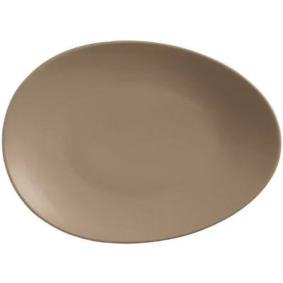 Libbey DRI-8-S Driftstone 13 3/4" x 10 1/8" Sand Satin Matte Organic Porcelain Coupe Plate