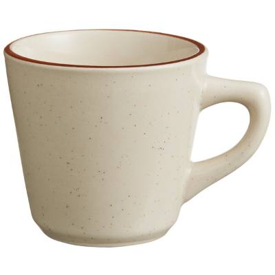 Libbey DSD-1 Desert Sand 7 oz. Brown Speckle Ivory (American White) Narrow Rim Stoneware Tall Cup with Brown Band