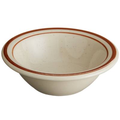 Libbey DSD-11 Desert Sand 4 oz. Brown Speckle Ivory (American White) Narrow Rim Stoneware Fruit Bowl with Brown Bands