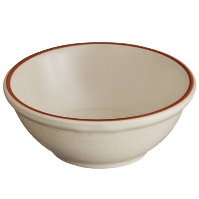 Libbey DSD-15 Desert Sand 12.5 oz. Brown Speckle Ivory (American White) Narrow Rim Stoneware Oatmeal Bowl with Brown Band