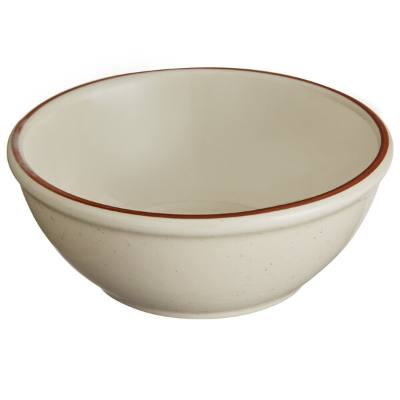 Libbey DSD-18 Desert Sand 16 oz. Brown Speckle Ivory (American White) Narrow Rim Stoneware Oatmeal Bowl with Brown Band