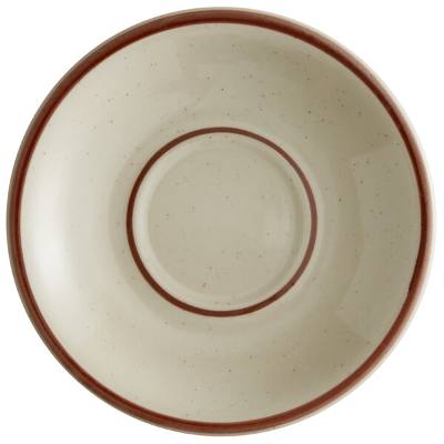 Libbey DSD-2 Desert Sand 6" Brown Speckle Ivory (American White) Narrow Rim Stoneware Saucer with Brown Bands