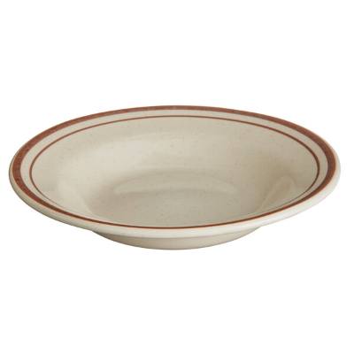 Libbey DSD-3 Desert Sand 12 oz. Brown Speckle Ivory (American White) Narrow Rim Stoneware Soup Bowl with Brown Bands