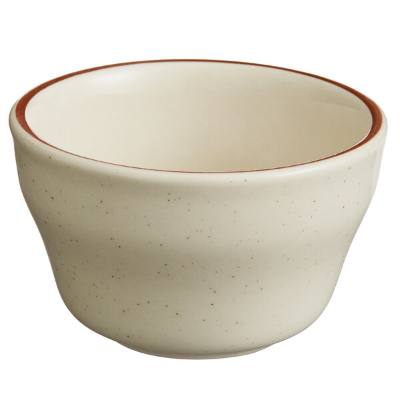 Libbey DSD-4 Desert Sand 7.25 oz. Brown Speckle Ivory (American White) Narrow Rim Stoneware Bouillon with Brown Band