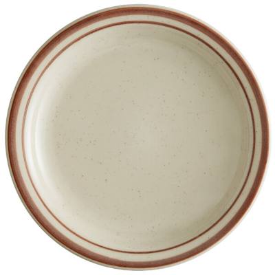 Libbey DSD-7 Desert Sand 7 1/4" Brown Speckle Ivory (American White) Narrow Rim Stoneware Plate with Brown Bands