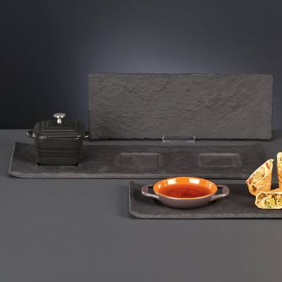 Libbey FS-27 16 1/2" x 6" x 3/8" 3-Well Faux Slate Porcelain Tray