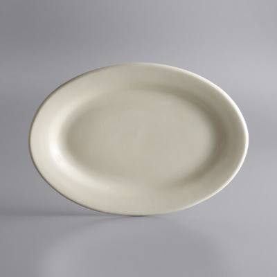 Libbey PWC-13 Princess White 11 1/2" x 8" Ultima Cream White Rolled Edge Oval Stoneware Platter