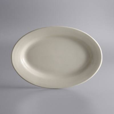 Libbey PWC-14 Princess White 12 1/2" x 9" Ultima Cream White Rolled Edge Oval Stoneware Platter