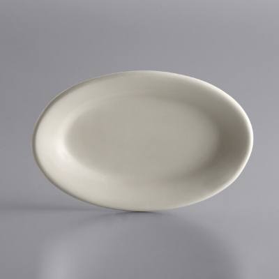 Libbey PWC-33 Princess White 7" x 4" Ultima Cream White Oval Rolled Edge Stoneware Platter