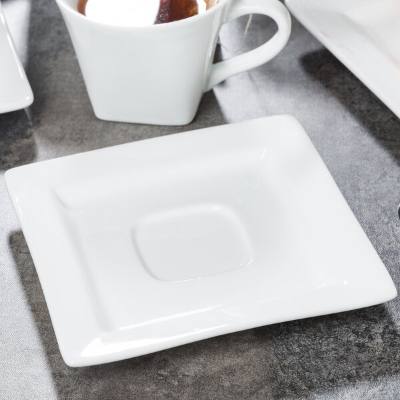 Libbey Slate 5 7/8" Ultra Bright White Wide Rim Square Porcelain Saucer with Well Ring