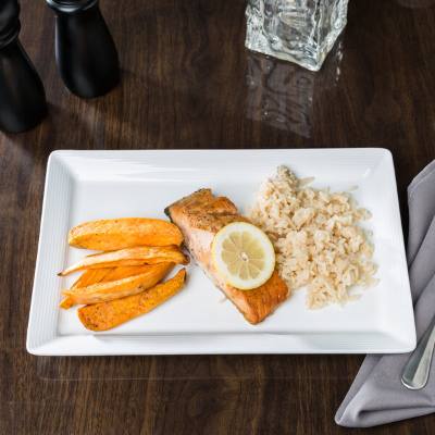 Libbey Slate Select 12" x 8" Ultra Bright White Embossed Wide Rim Rectangular Porcelain Plate